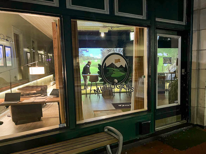 An exterior view of Miller Mulligans indoor golf simulators in Pittsburgh, Pa